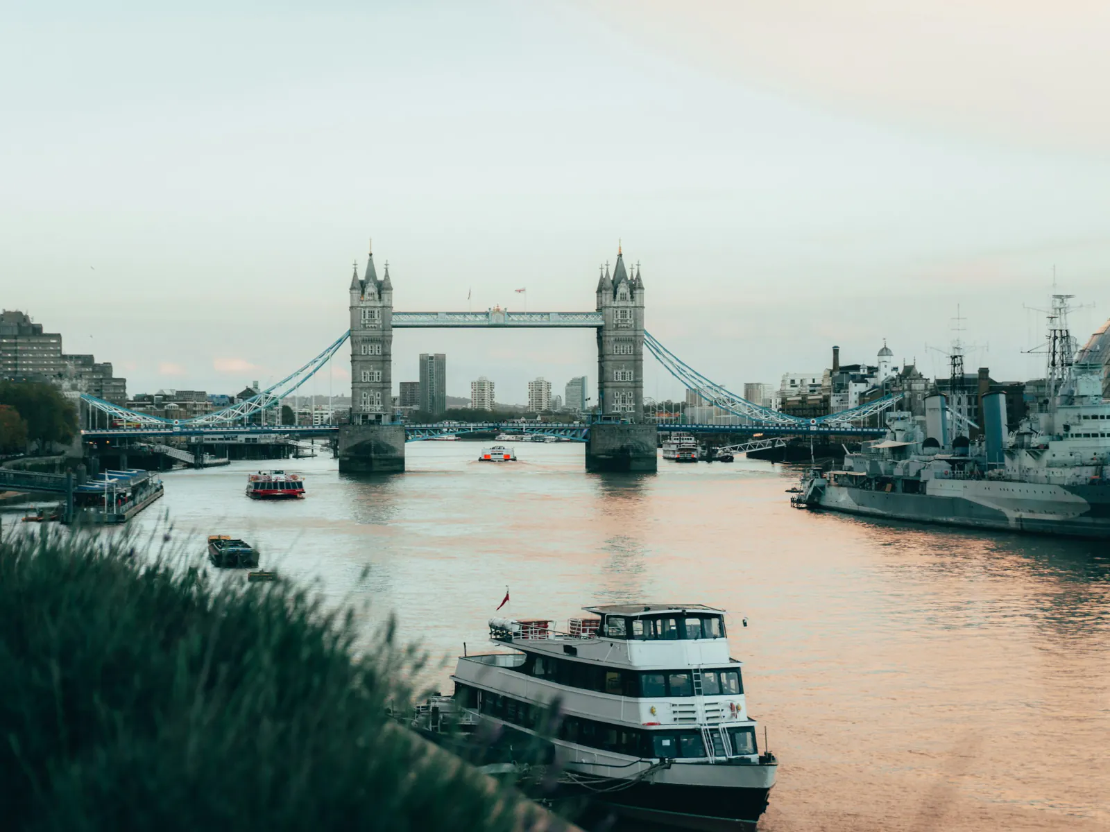 Tower Bridge and a riverboat on the River Thames in London